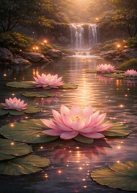 Pink Lotus Flowers in a Pond