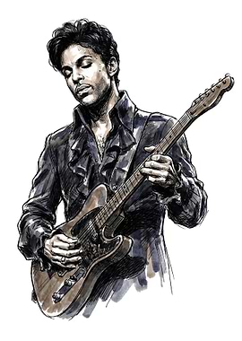 Prince playing guitar, ink drawing