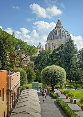 Vatican City Gardens with St. Peter's Basilica