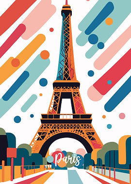 Colorful Eiffel Tower Paris Illustration