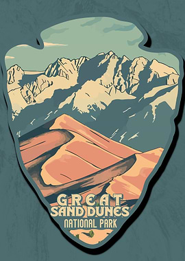 Vintage Great Sand Dunes National Park, Retro USA national park