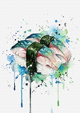 Watercolor Saba Sushi Nigiri Art