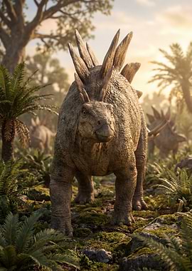 Stegosaurus in a Lush Prehistoric Jungle