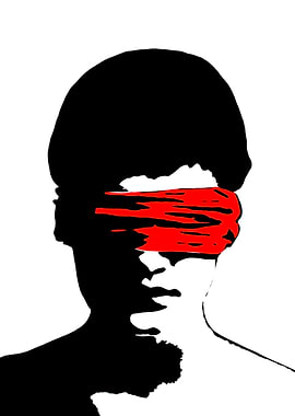Blindfolded Portrait in Black, Red, and White