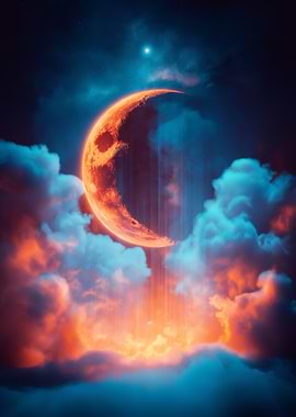 Fiery Moon Above the Clouds