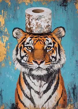 Tiger with Toilet Paper Roll Hat