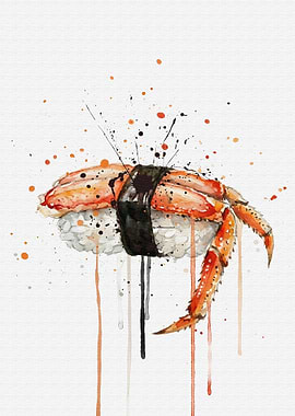 Kegani Nigiri Crab Sushi Watercolor Art