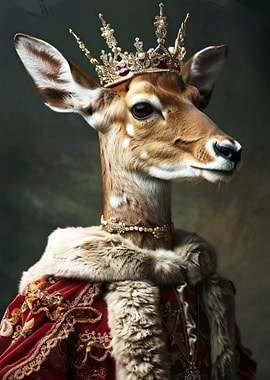 Regal Deer Portrait with Crown and Robe