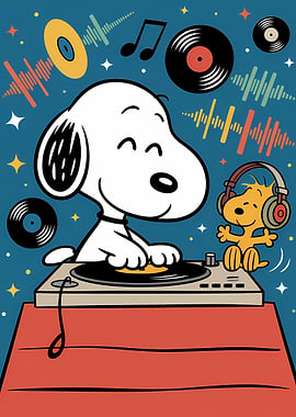 Snoopy and Woodstock DJing