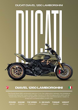 Ducati Diavel 1260 Lamborghini Motorcycle Poster