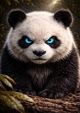 Angry Panda with Glowing Blue Eyes