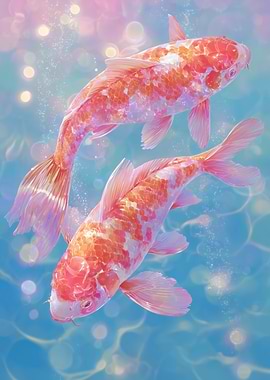 Two Koi Fish in Shimmering Water