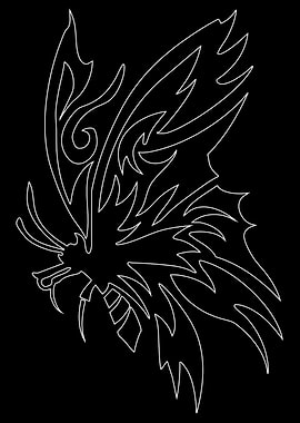 Abstract Butterfly White Outline on Black