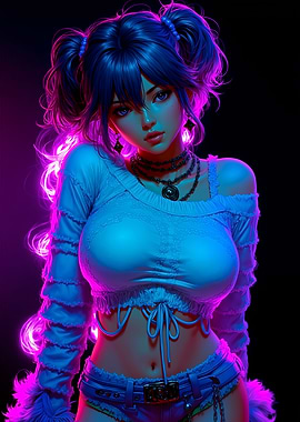 Anime Girl with Neon Glow