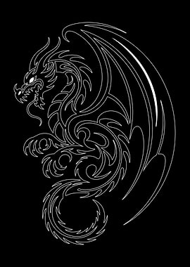 Dragon Outline on Black Background