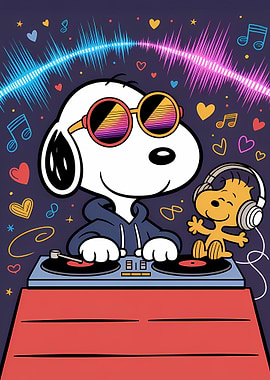 Snoopy DJ with Woodstock