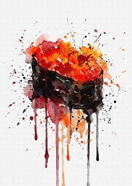Watercolor Mentaiko Gunkan Sushi Art
