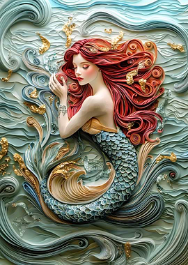 Elegant Mermaid in Paper Art Style