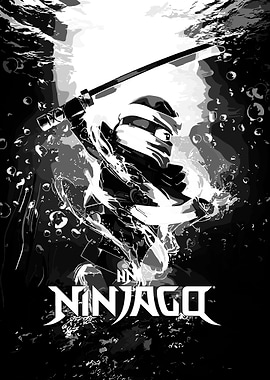 Ninjago underwater black and white poster