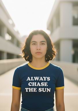 Woman in 'Always Chase The Sun' T-shirt