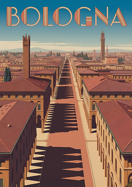 Bologna Cityscape Art Deco Style Poster