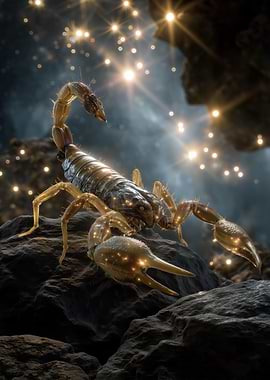 Scorpion on Rocks with Starry Background