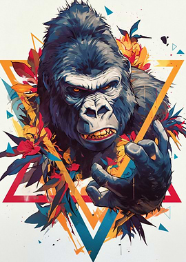 Colorful Gorilla Portrait with Geometric Shapes