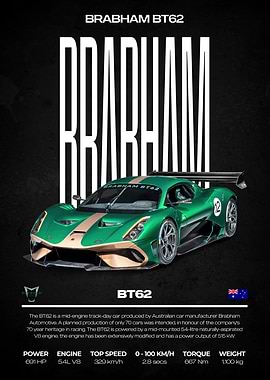 Brabham BT62 Green Sports Car Poster