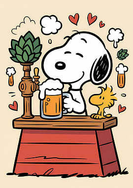 Snoopy and Woodstock Enjoying Beer