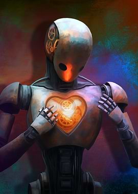 Steampunk Robot with Heart Gears
