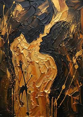 Abstract Lovers Painting in Gold and Black
