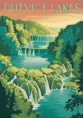 Plitvice Lakes Travel Poster