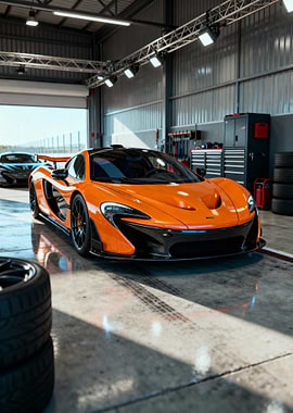 Orange McLaren P1 in Garage