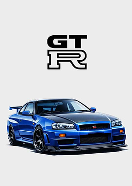 Blue Nissan Skyline GT-R Illustration