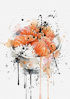 Salmon Donburi Watercolor Art