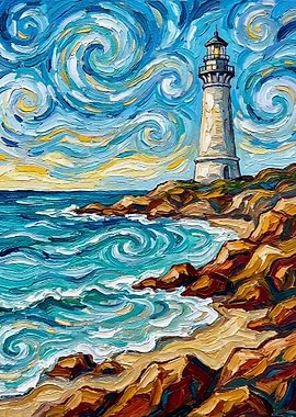 Lighthouse Seascape Painting