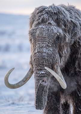 Woolly Mammoth in Snowy Landscape