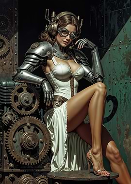 Steampunk Woman with Mechanical Armor