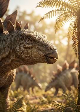 Stegosaurus Herd in Prehistoric Jungle