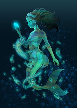 Ethereal Mermaid with Fish Skeletons