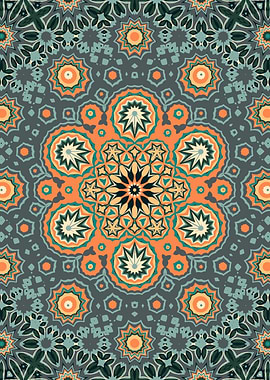 Geometric Mandala Pattern in Orange and Gray