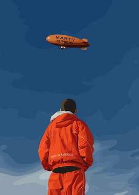 Man Gazing at 'Marty Supreme' Blimp