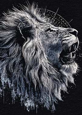 Lion Roar Black and White Art