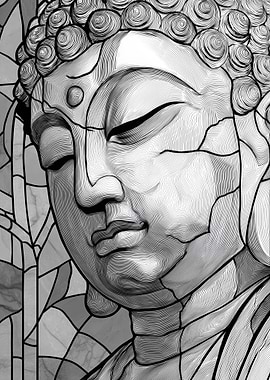 Monochrome Buddha Statue Line Art