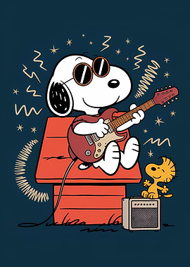 Snoopy Rocking Out with Woodstock