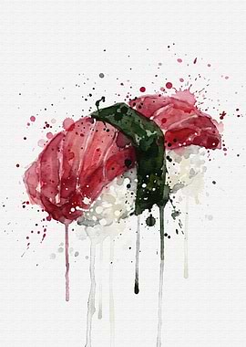 Watercolor Sushi Maguro Nigiri Art