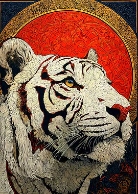 White Tiger Portrait with Ornate Background
