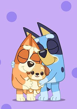 Bluey Family Hug Cartoon Illustration