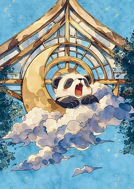 Sleepy Panda on the Moon