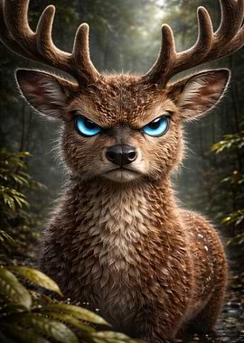 Angry Deer with Glowing Blue Eyes